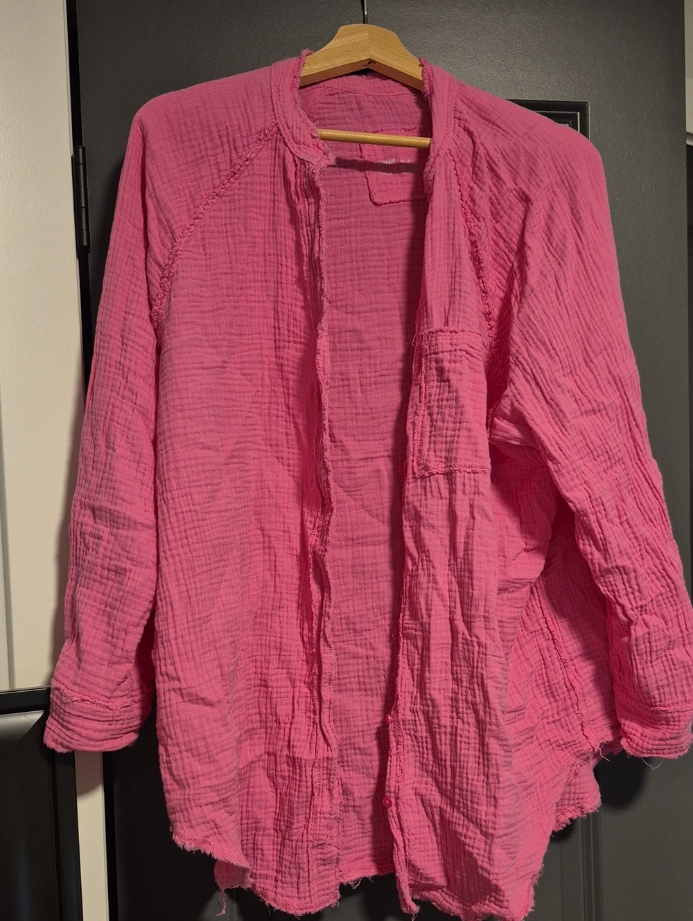 aerie Hot Pink Pool To Party Gauze Button Down Shirt